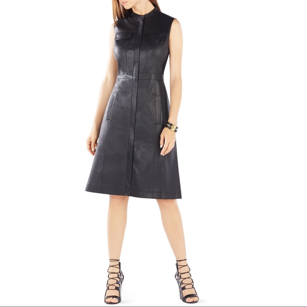 knee length dresses for ladies Leather Chiffon Dress Black / 12